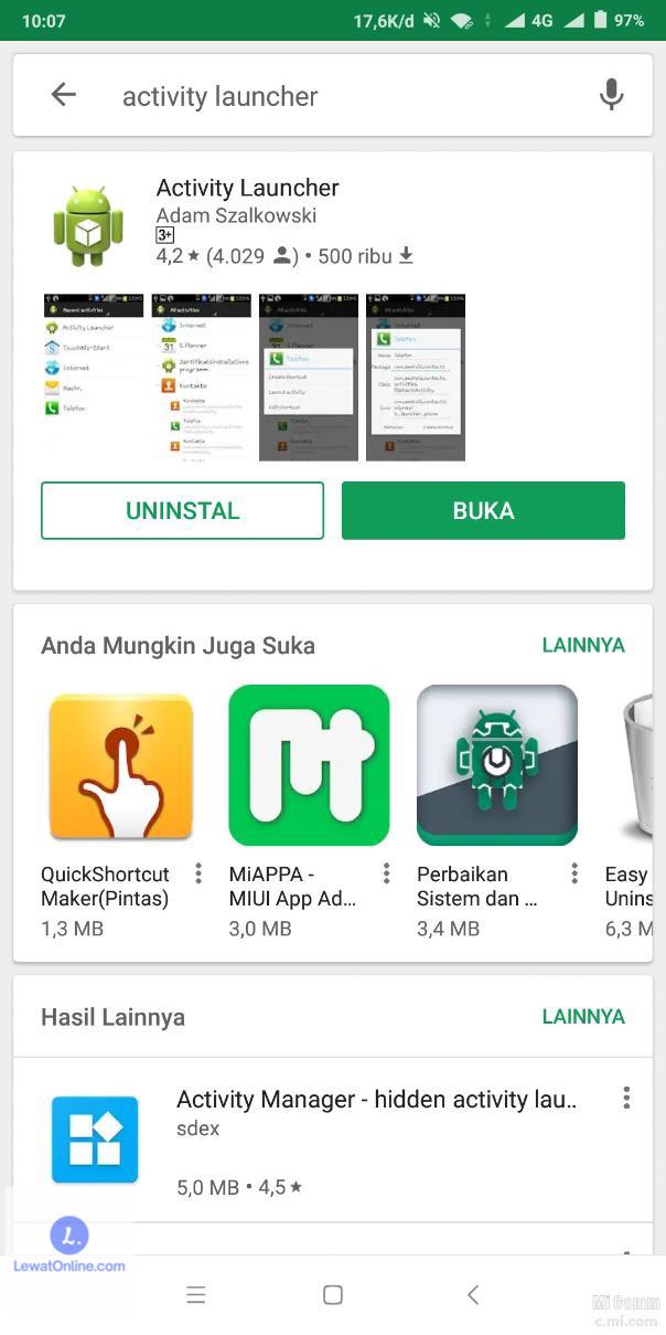Buka Play Store dan download Aplikasi Activity Launcher