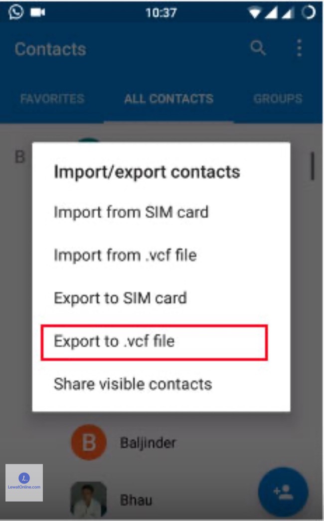 Ekspor Kontak sebagai File VCF