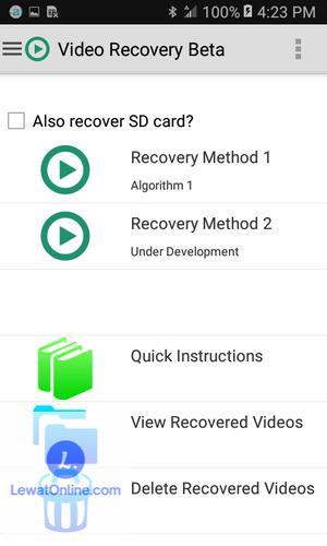 Jika file video berada di dalam kartu SD, centang pada bagian atas pilihan pada menu Juga memulihkan kartu SD