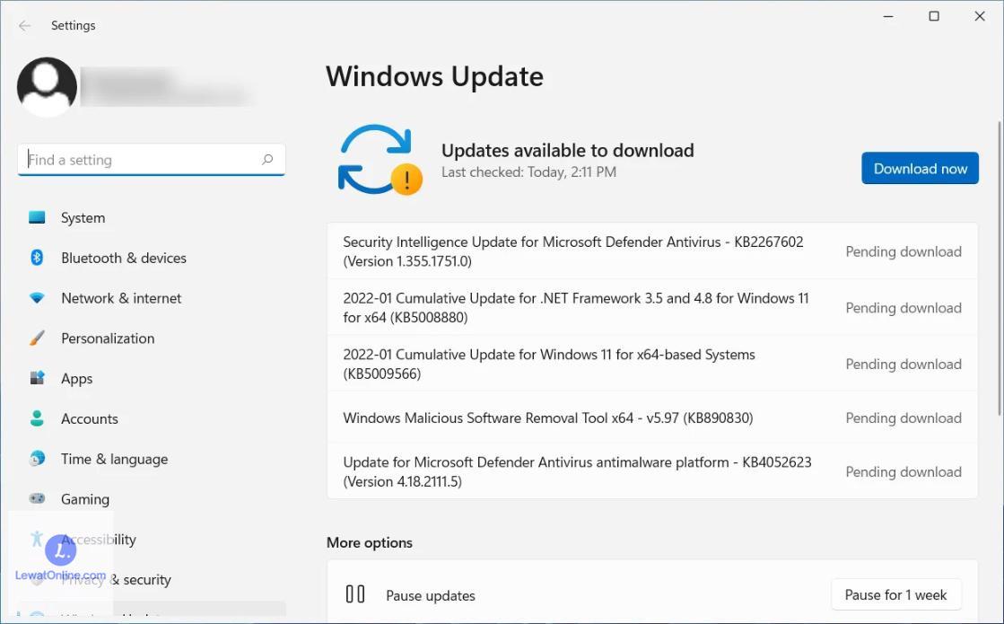 Klik “Windows Update”