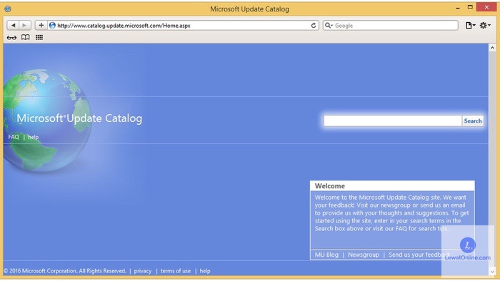Membuka situs Microsoft Update Catalog