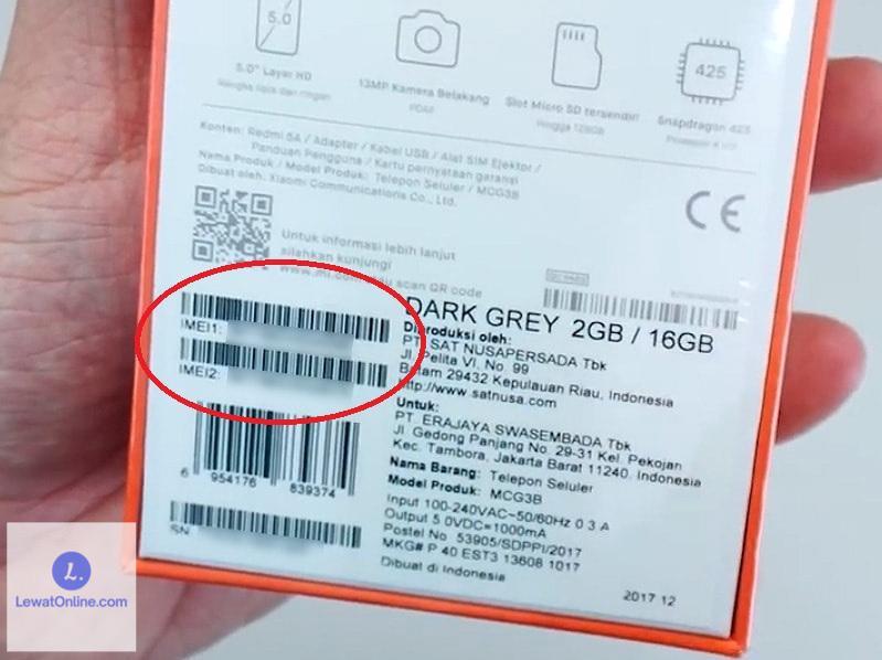 Pada bagian bawah kardus terdapat nomor IMEI Xiaomi