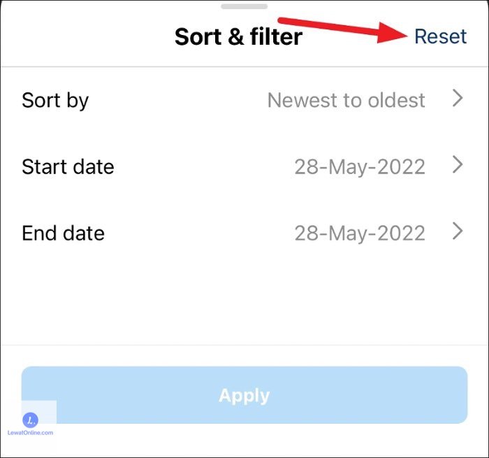 Pilih menu Sort & Filter