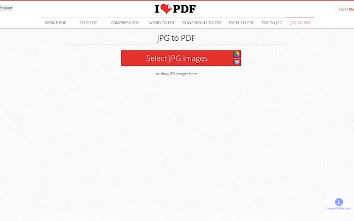 Tap pada opsi JPG to PDF, kemudian klik Select JPG images