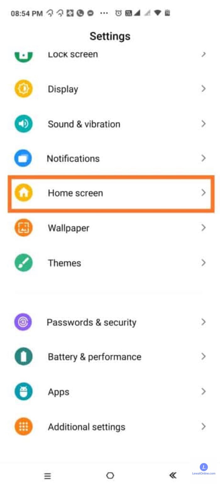 Tap menu Home Screen & Recents