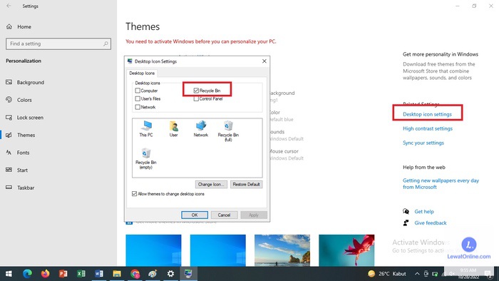 Cari menu Desktop Icon Setting pada bagian sisi kanan layar