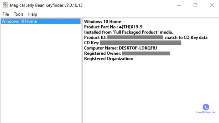Informasi tentang Windows yang terpasang akan ditampilkan. Biasanya, product key dapat dilihat pada keterangan bagian CD Key