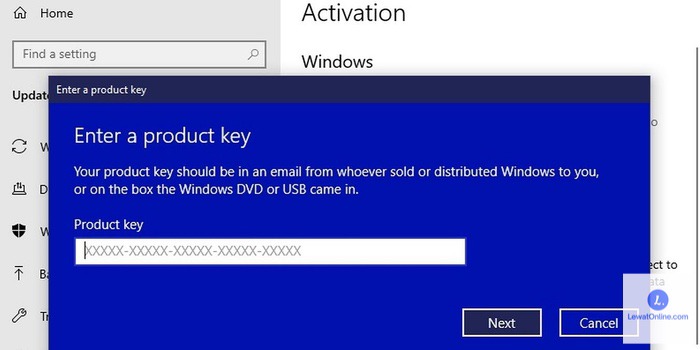 Isi kolom pengisian dengan product key Windows 10 yang dimiliki.