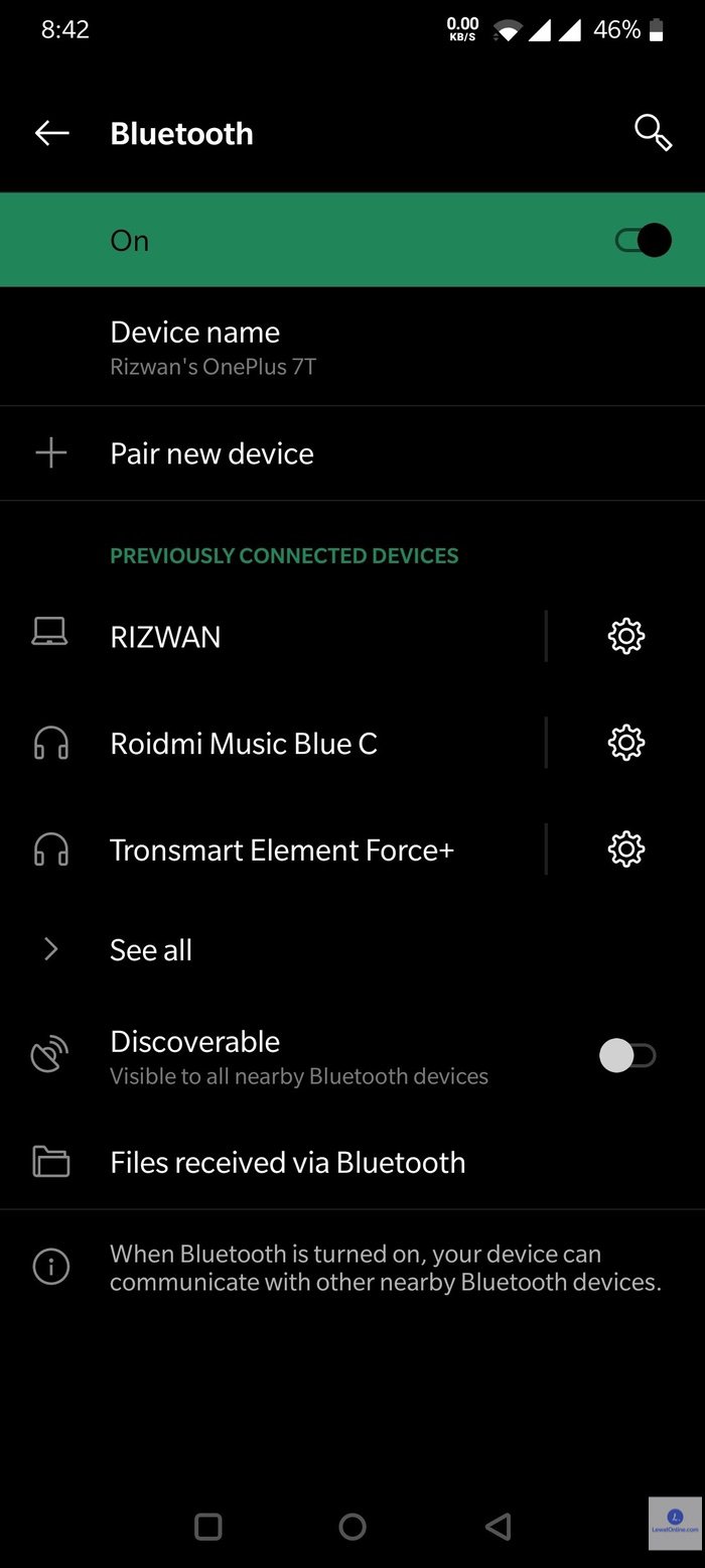 Ketuk ikon Bluetooth untuk mengaktifkannya