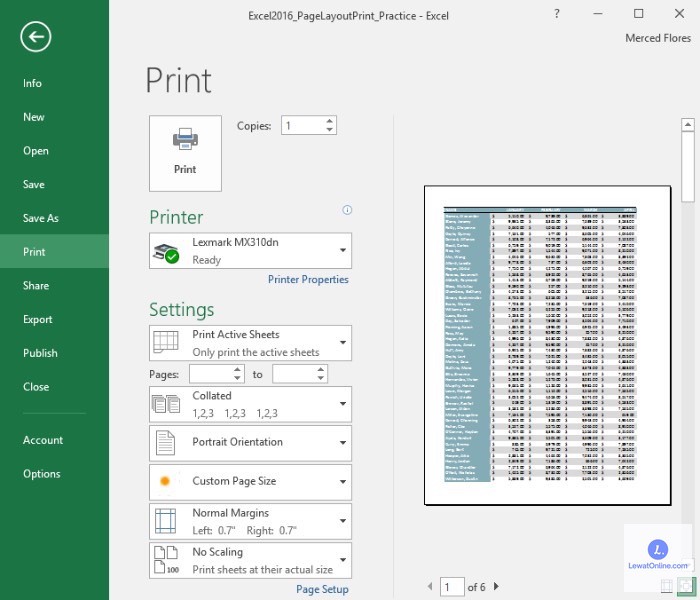Pilih menu orientation untuk jenis tampilan dokumen saat di print, ada pilihan portrait jika dokumen ingin dicetak dengan posisi tegak atau landscape untuk posisi rebah