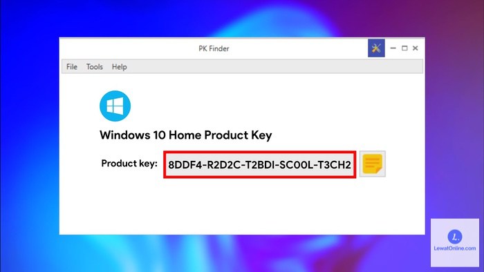 Secara otomatis, 25 digit product key Windows 10 akan ditampilkan