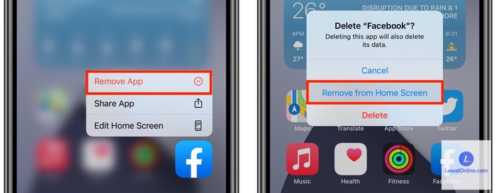 Selanjutnya tinggal pilih remove from home screen agar bisa menyembunyikan pada app library
