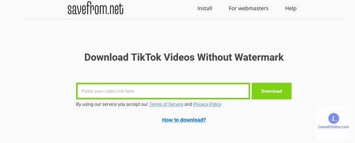 Tempelkan URL yang telah disalin dari TikTok di kolom download yang ada di web Savefrom net
